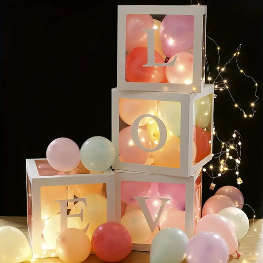 White LOVE Letter Wedding Decoration Set with Transparent Balloon Boxes (4 Boxes + LOVE Letters), 30cm-1