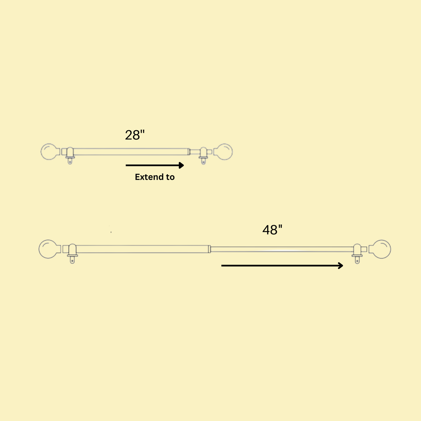 Black Double Curtain Pole Set with Wooden Bud Finials - Extendable, Telescopic, Rustproof - 71-122cm, 122-224cm, 213-366cm-3