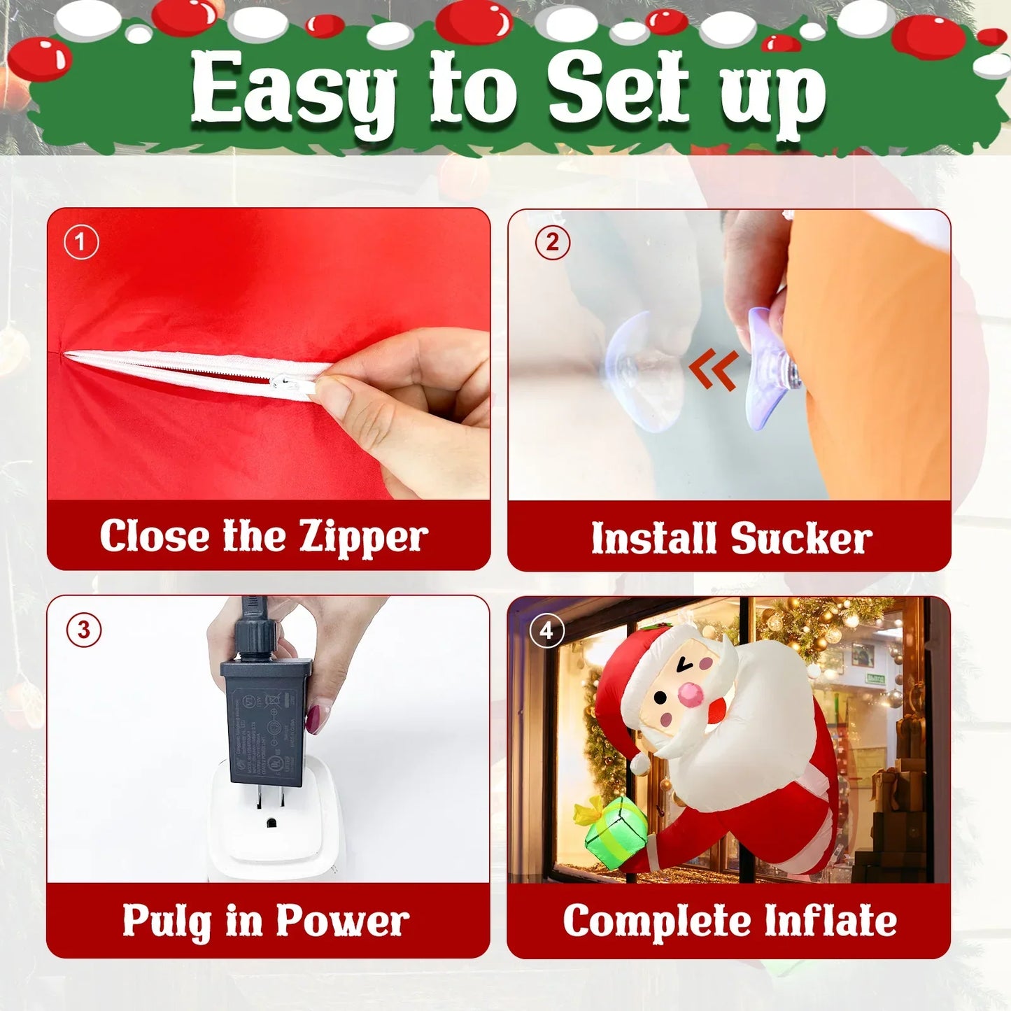 3.5Ft Christmas Inflatable Santa Claus Leaning Out from Window-3