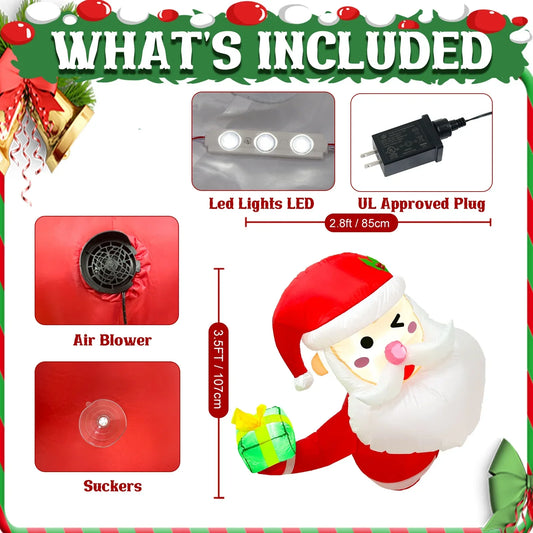 3.5Ft Christmas Inflatable Santa Claus Leaning Out from Window-1