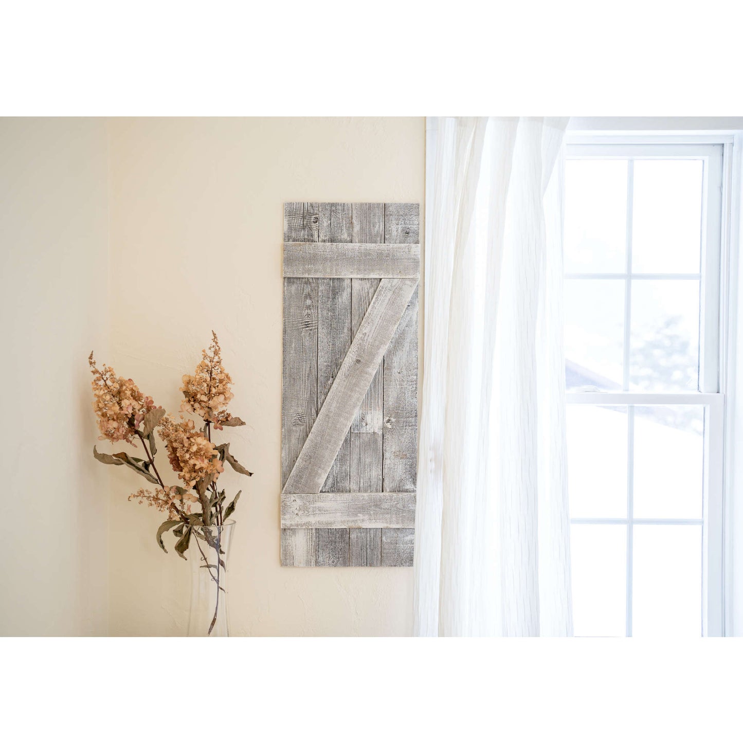 Set Of Two Rustic Weathered Grey Wood Decorative Window Shutters-5