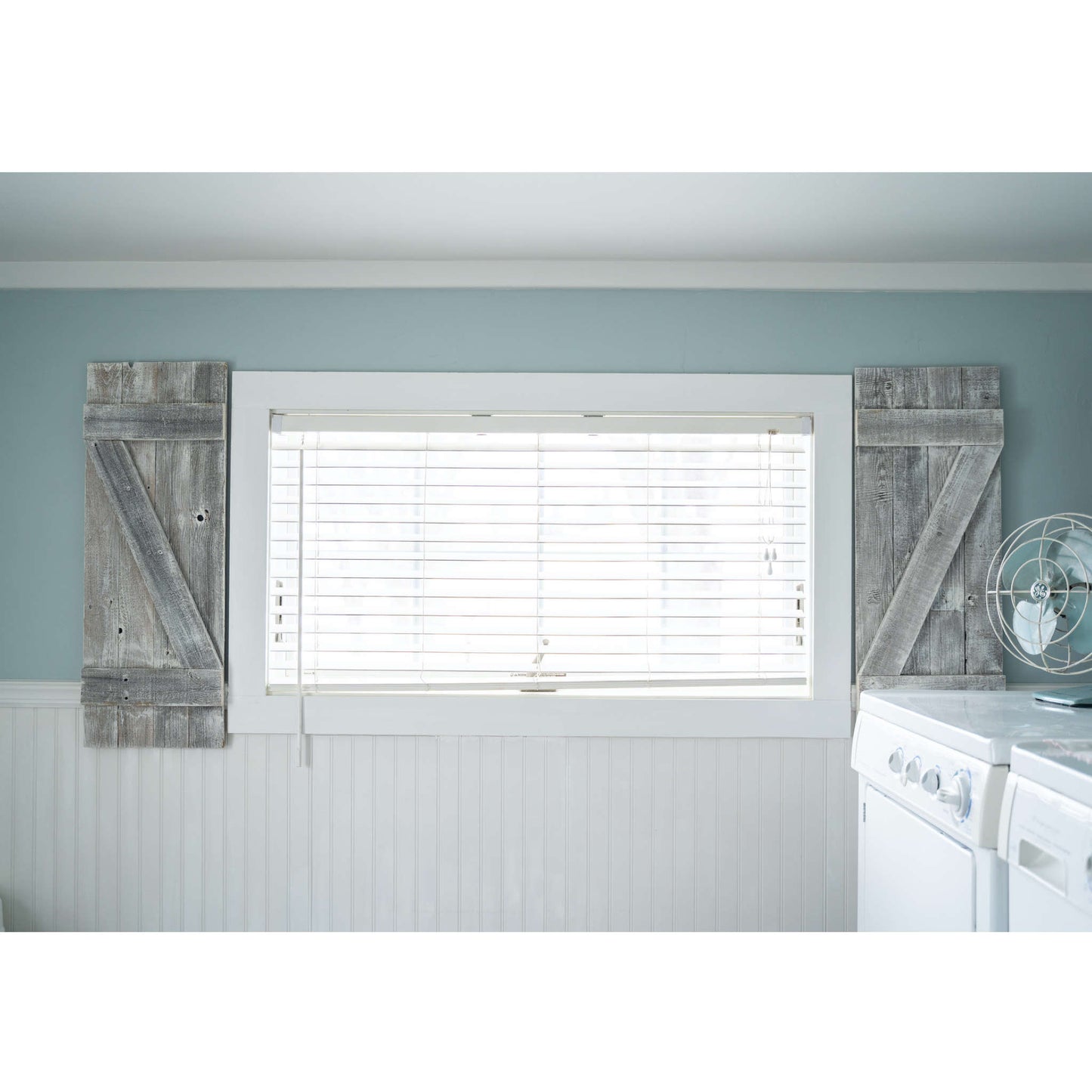 Set Of Two Rustic Weathered Grey Wood Decorative Window Shutters-6