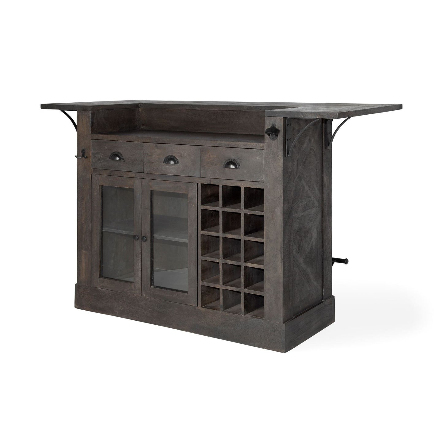 Gray Solid Wood Kitchen Island With Wine Bottle Storage-0