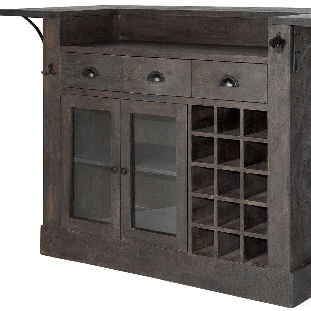 Gray Solid Wood Kitchen Island With Wine Bottle Storage-7