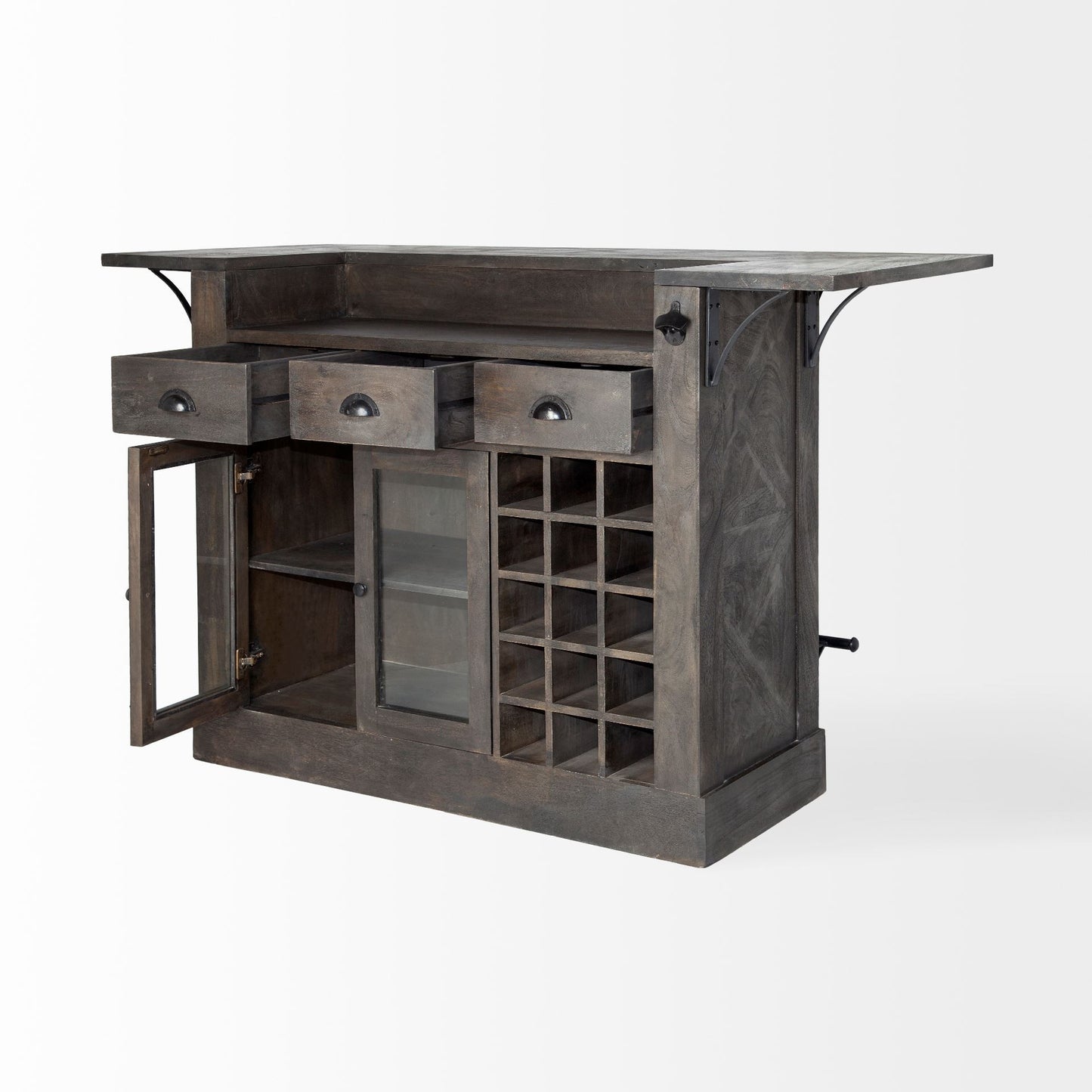 Gray Solid Wood Kitchen Island With Wine Bottle Storage-5