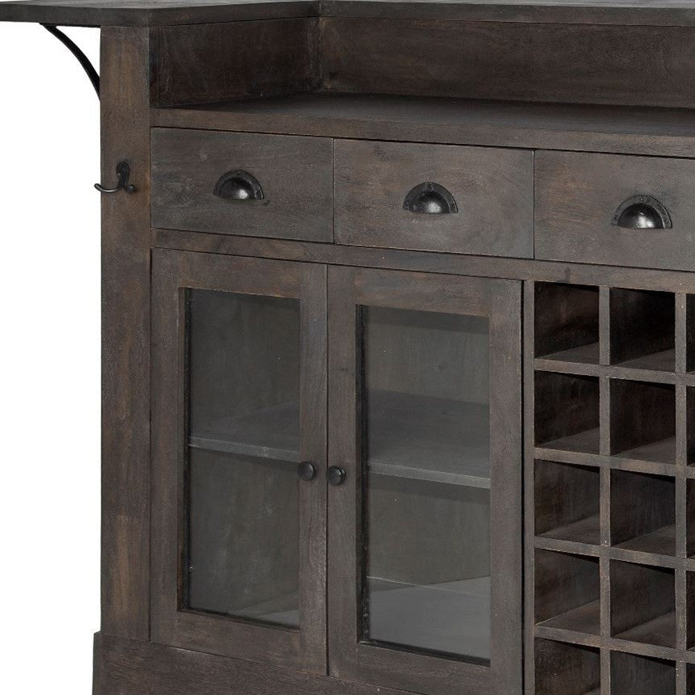 Gray Solid Wood Kitchen Island With Wine Bottle Storage-6