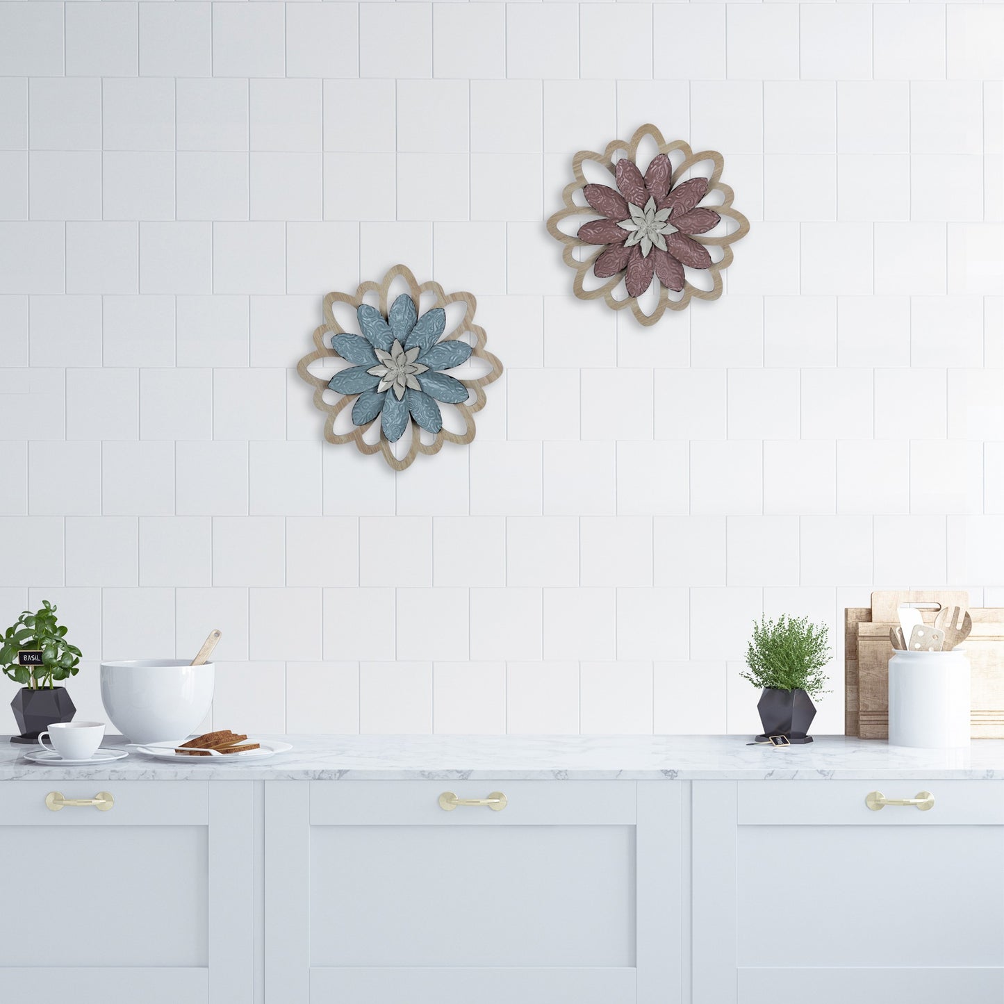 Blue Embossed Floral Wall Decor-5