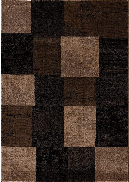 13' Brown And Black Geometric Shag Runner Rug-1