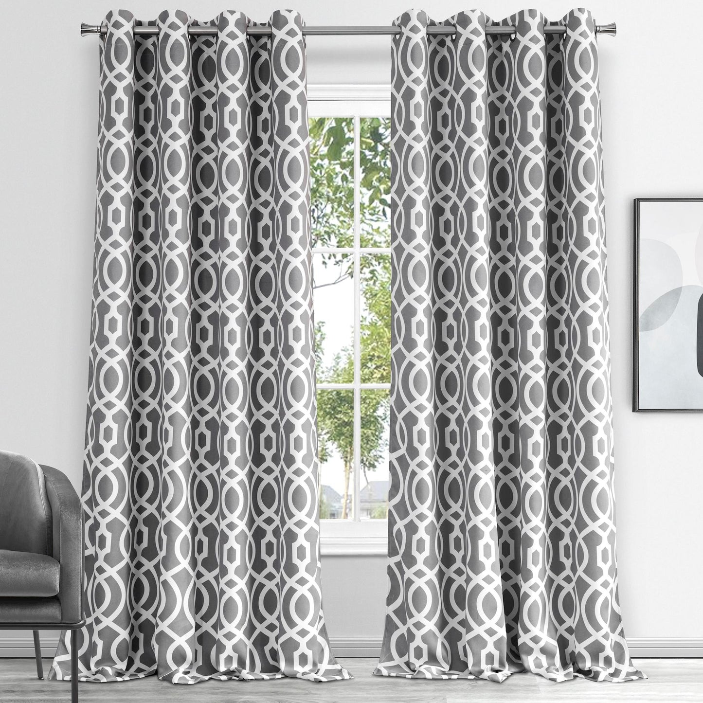84" Gray Trellis Black Out Window Curtain Panel-5