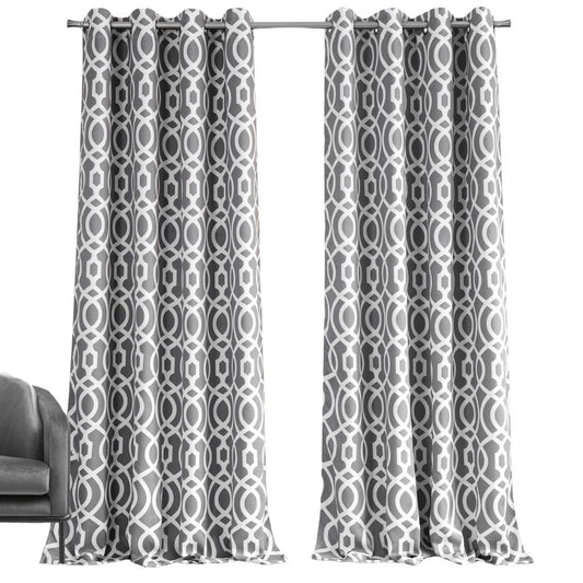 84" Gray Trellis Black Out Window Curtain Panel-1