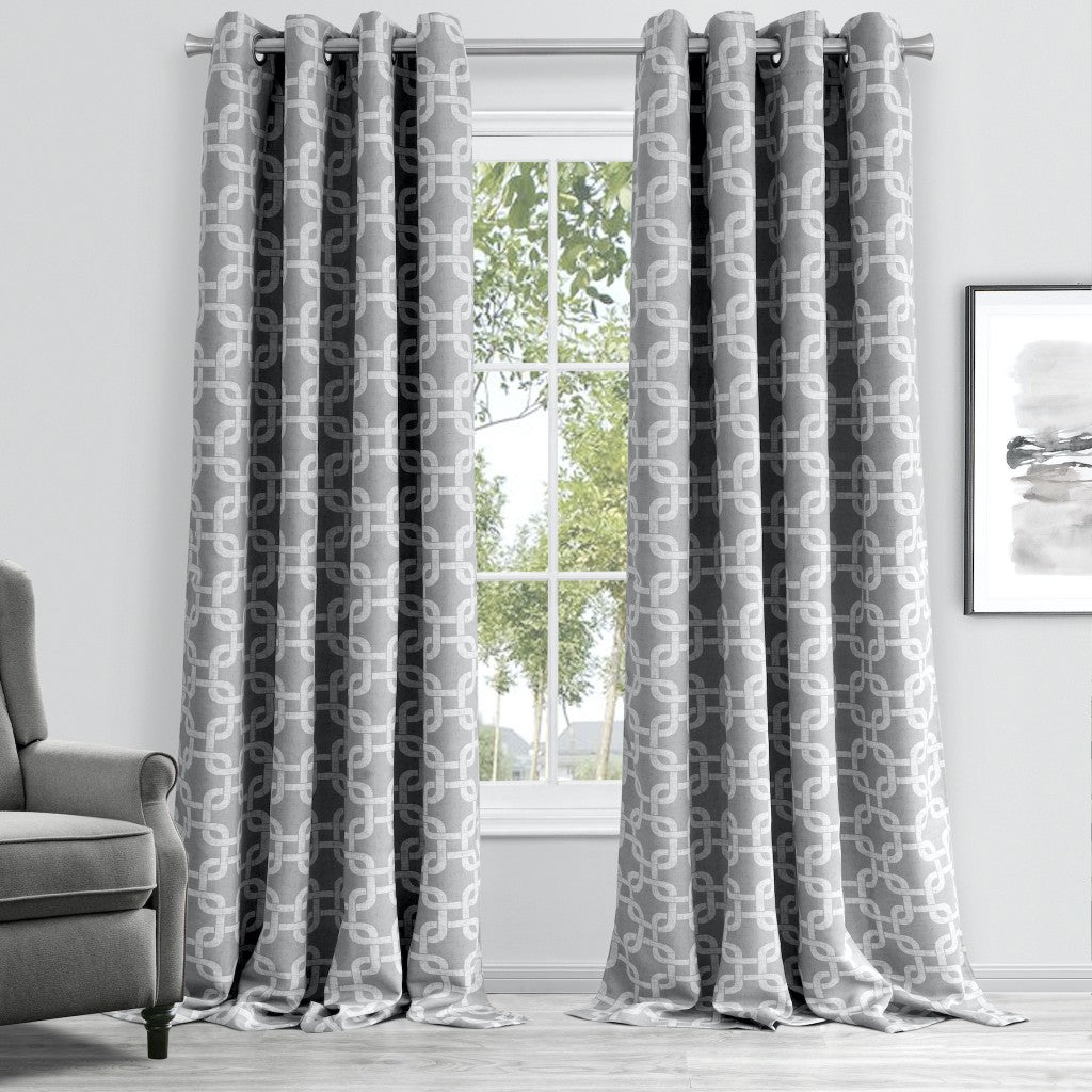 84” Silver Interlock Pattern Window Curtain Panel-3