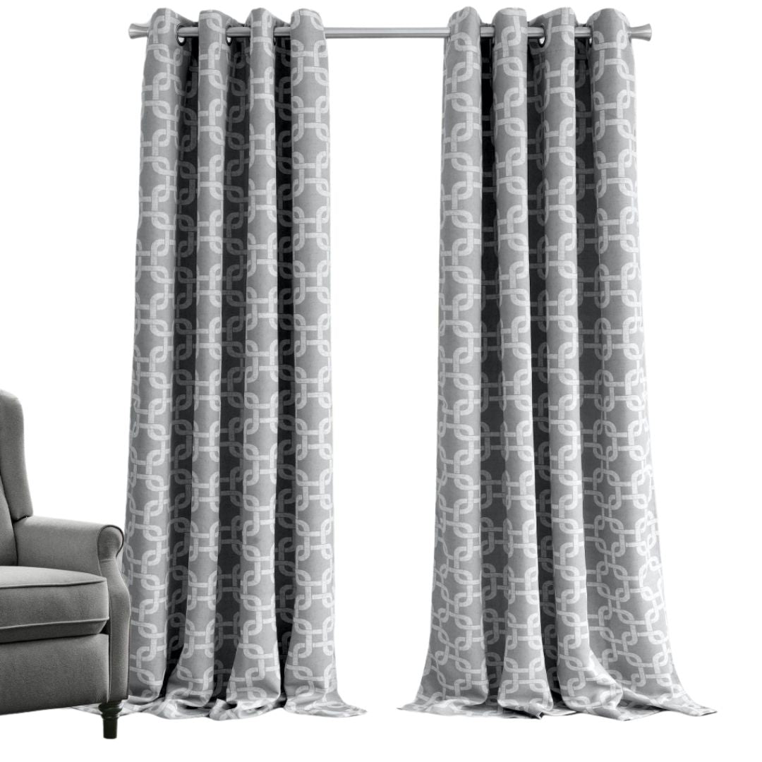 84” Silver Interlock Pattern Window Curtain Panel-1