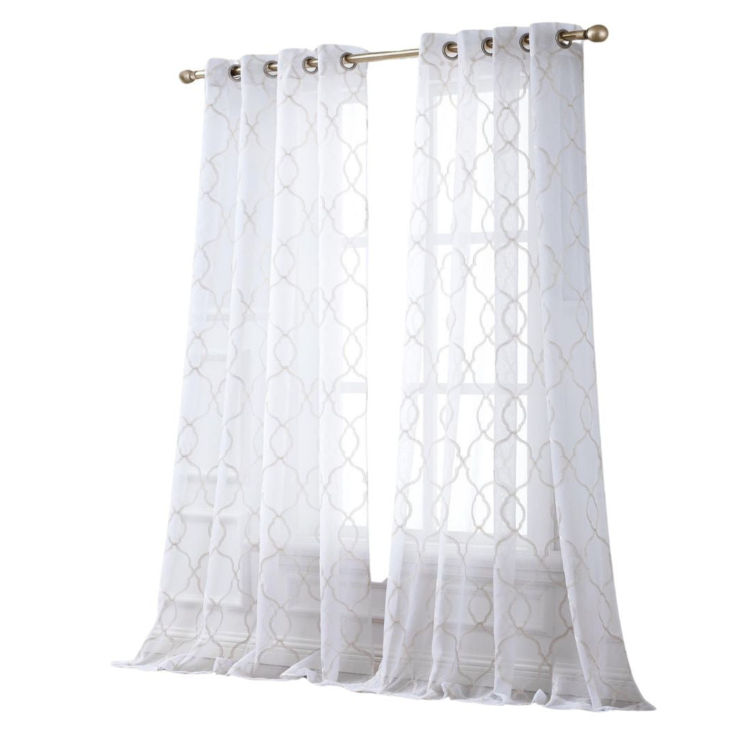84” Charcoal Trellis Pattern Embroidered Window Curtain Panel-3