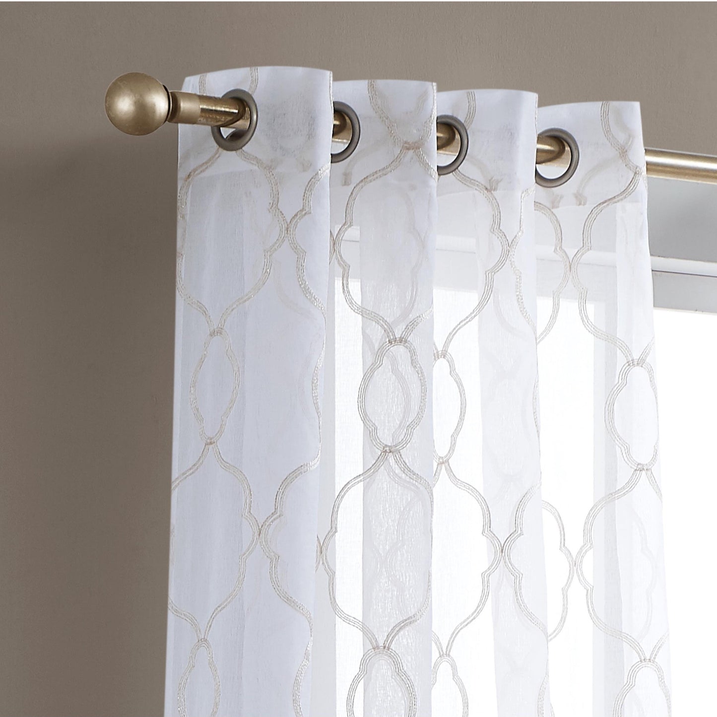 84” Charcoal Trellis Pattern Embroidered Window Curtain Panel-4