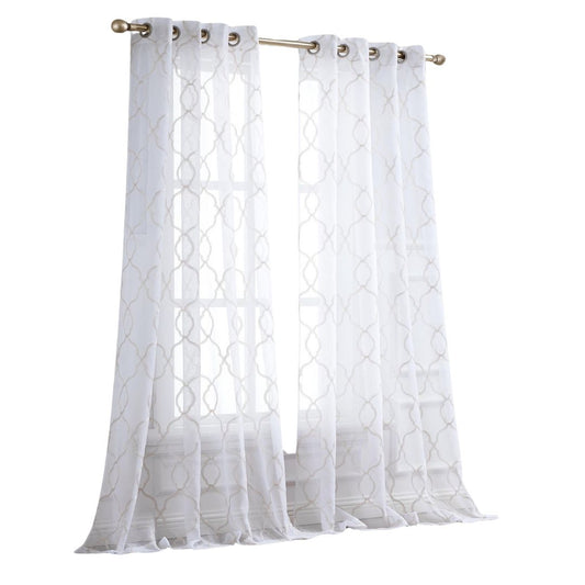 84” Charcoal Trellis Pattern Embroidered Window Curtain Panel-1