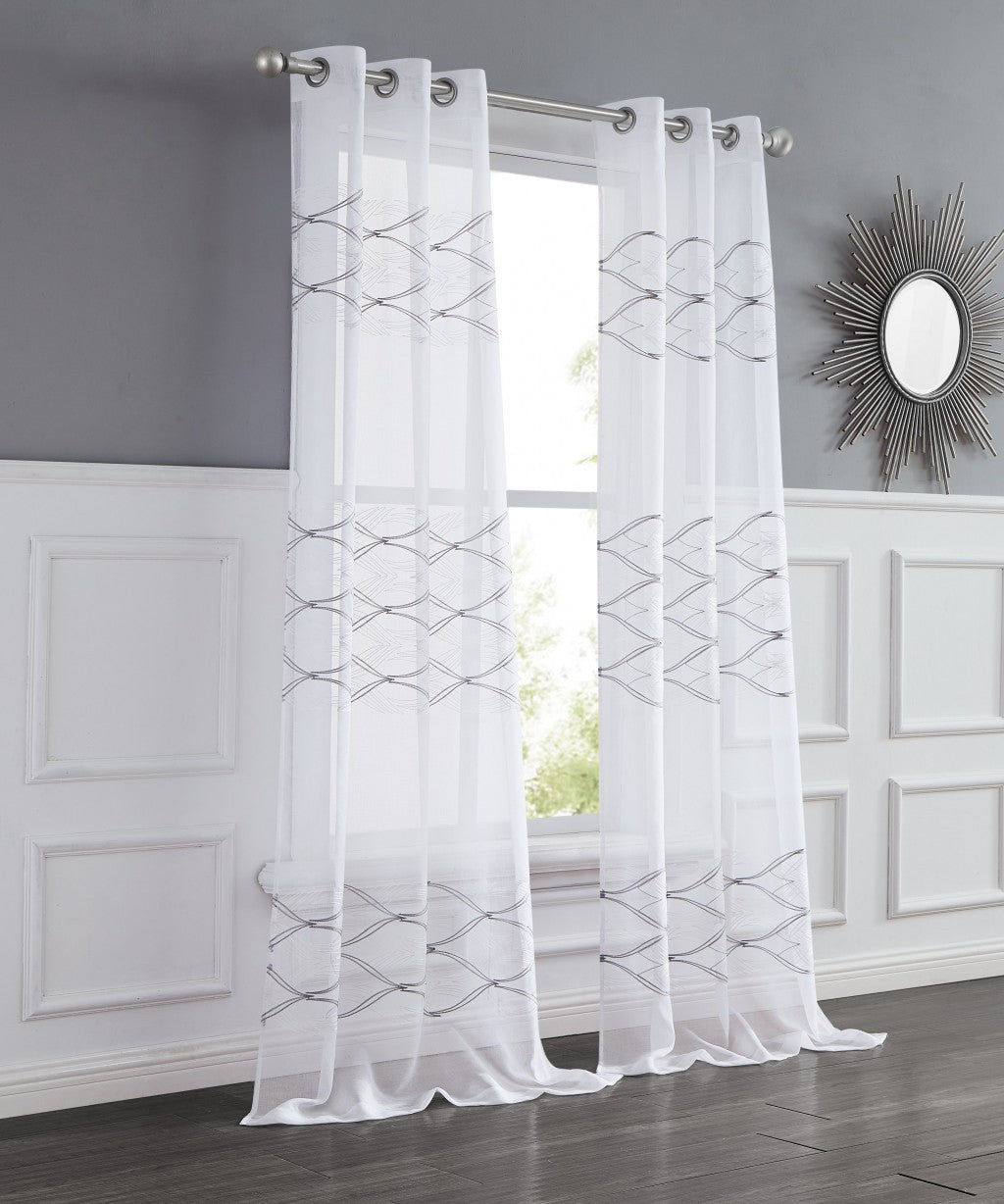 Set of Two 84" White Wave Embroidered Window Panels-4