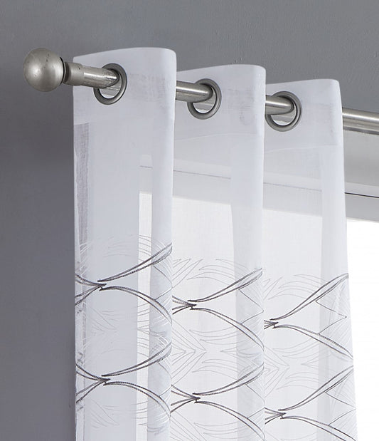 Set of Two 84" White Wave Embroidered Window Panels-1