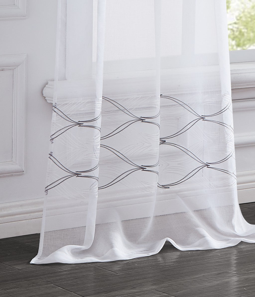 Set of Two 84" White Wave Embroidered Window Panels-2