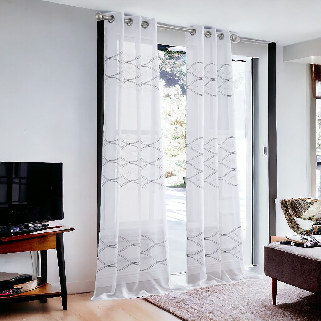 Set of Two 84" White Wave Embroidered Window Panels-0