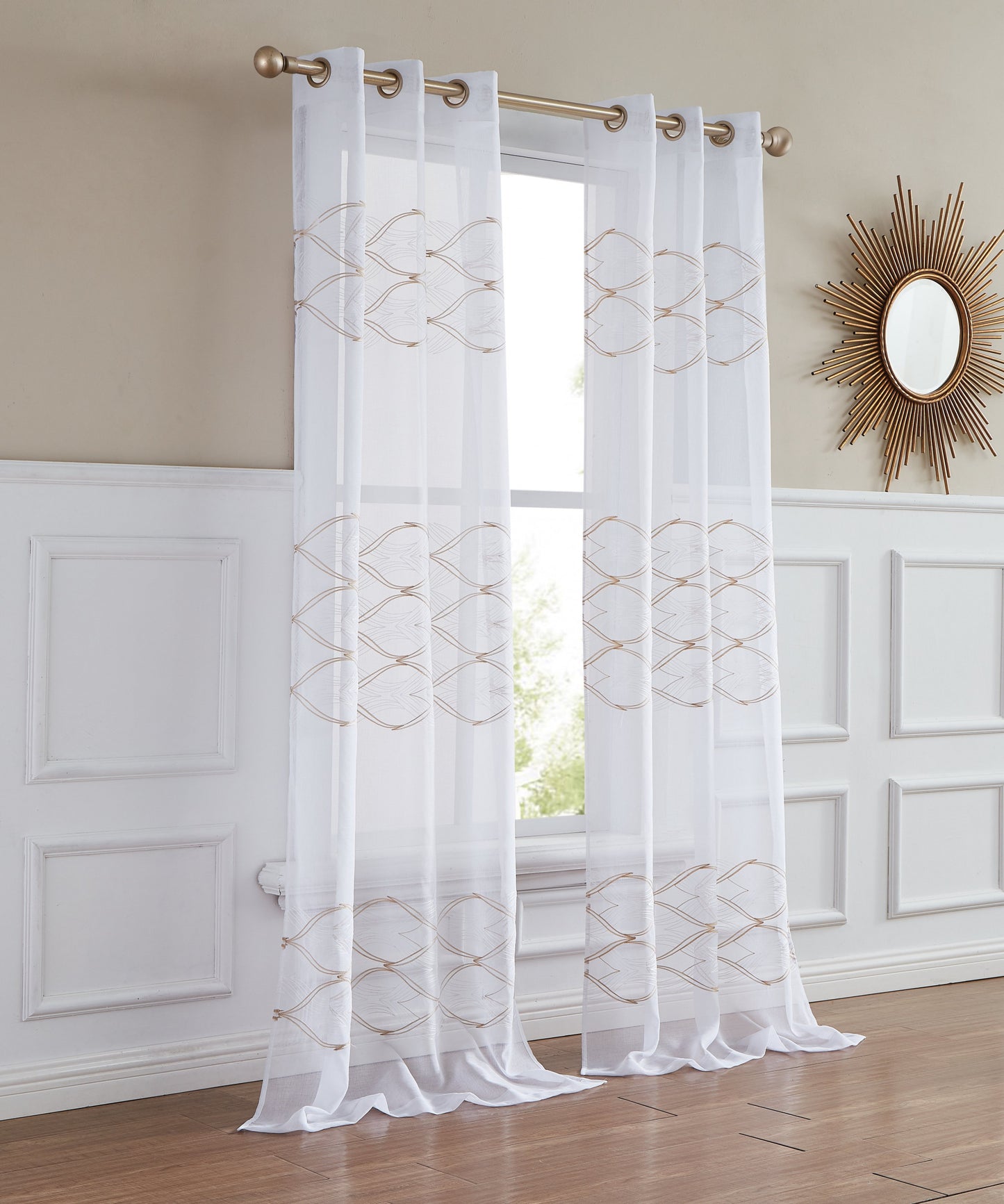 Set of Two 84" Gold Wave Embroidered Window Panels-4