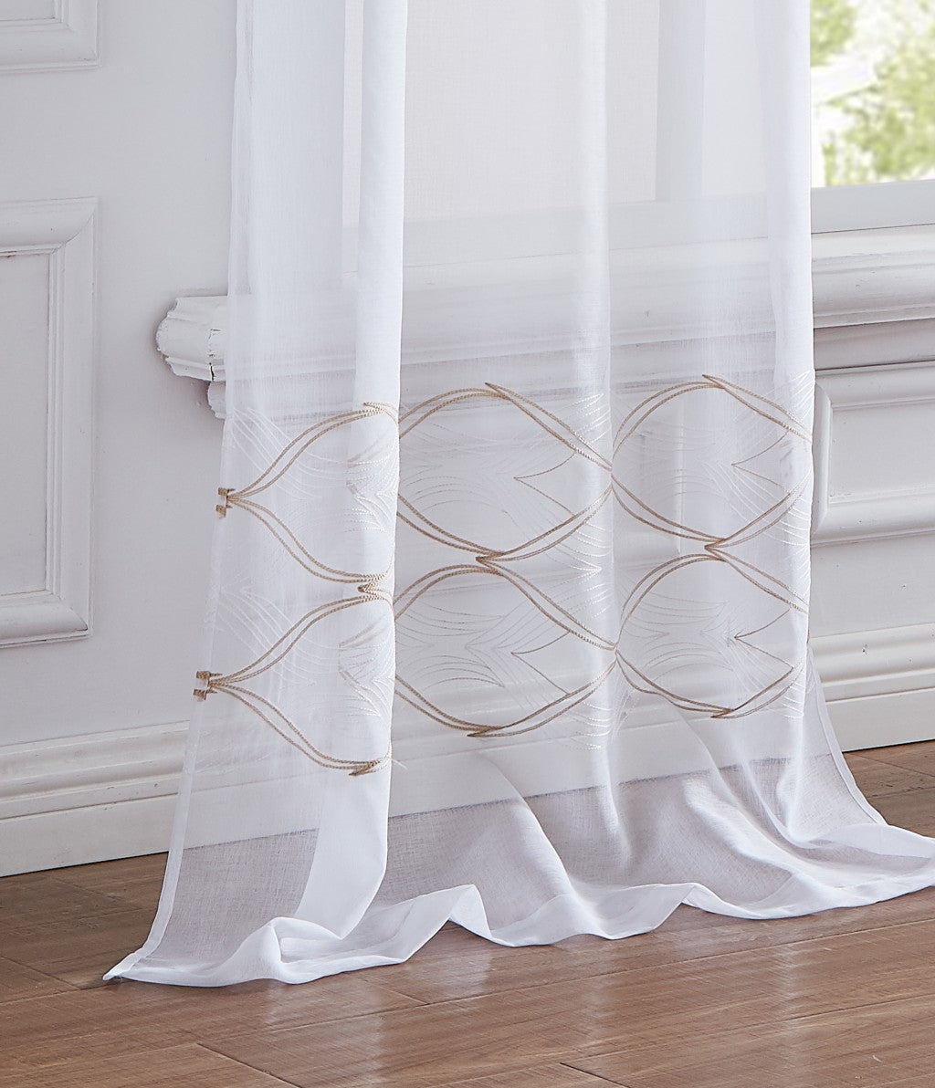 Set of Two 84" Gold Wave Embroidered Window Panels-2