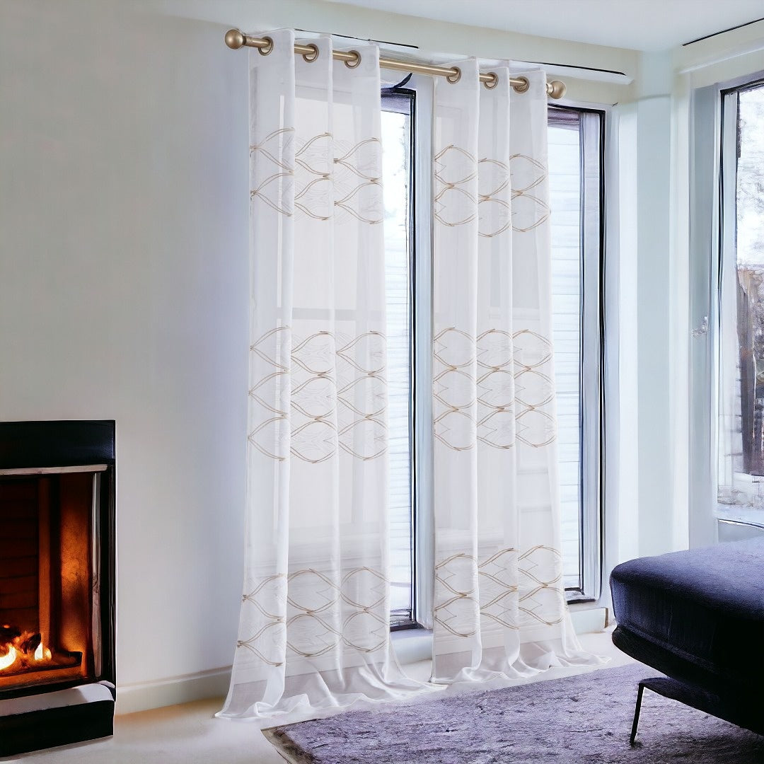 Set of Two 84" Gold Wave Embroidered Window Panels-5