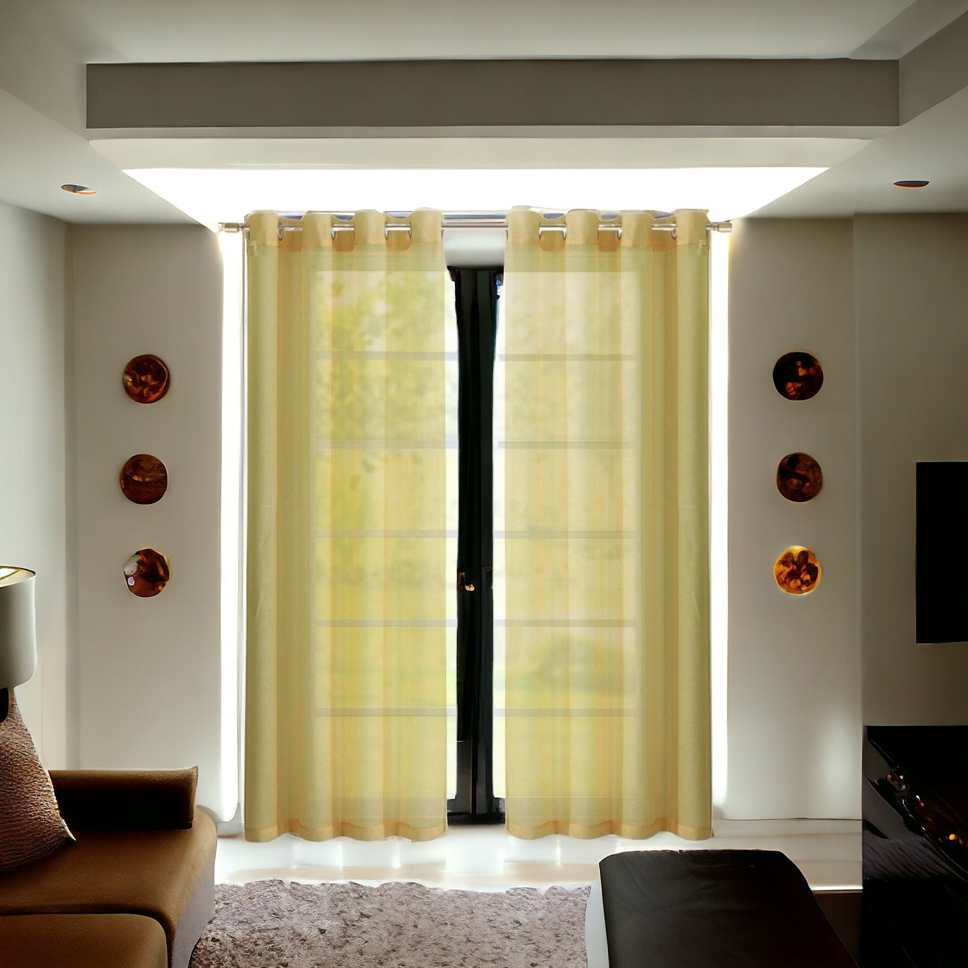 Set of Two 84" Gold Solid Modern Window Panels-0