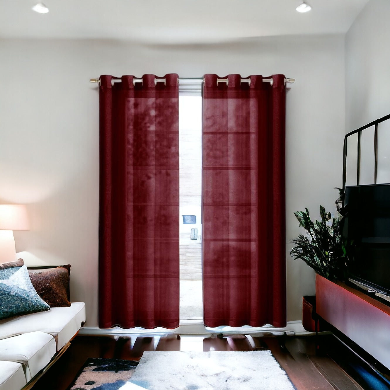 Set of Two 84" Burgundy Solid Modern Window Panels-7