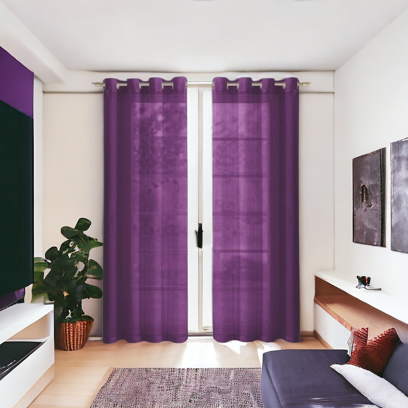 Set of Two 84" Purple Solid Modern Window Panels-7