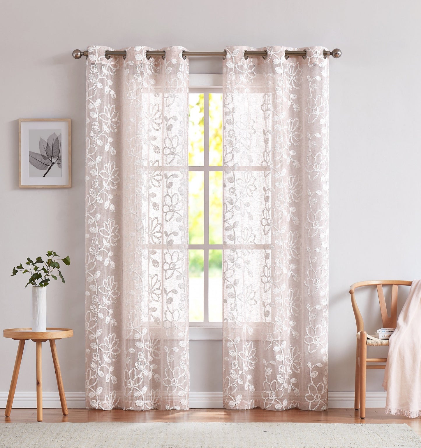 Set of Two 84" Blush Floral Embroidered Window Panels-7