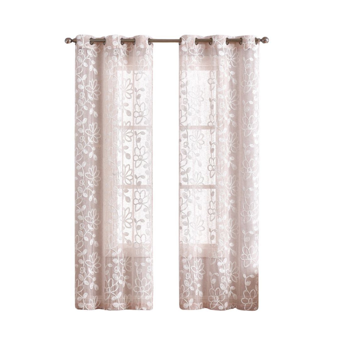 Set of Two 84" Blush Floral Embroidered Window Panels-2