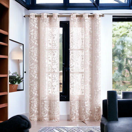 Set of Two 84" Blush Floral Embroidered Window Panels-1