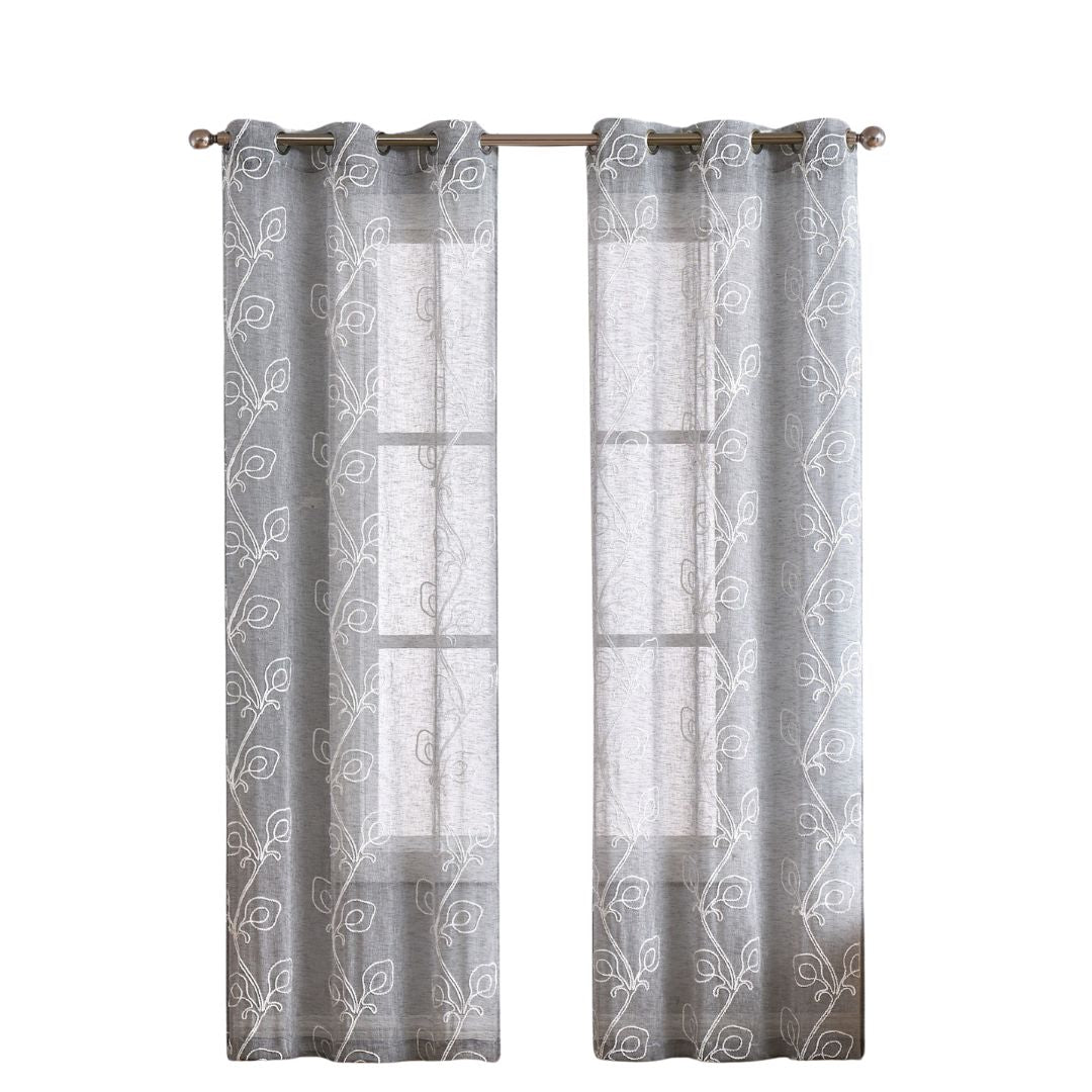 Set of Two 84" Silver Boho Embroidered Window Panels-2