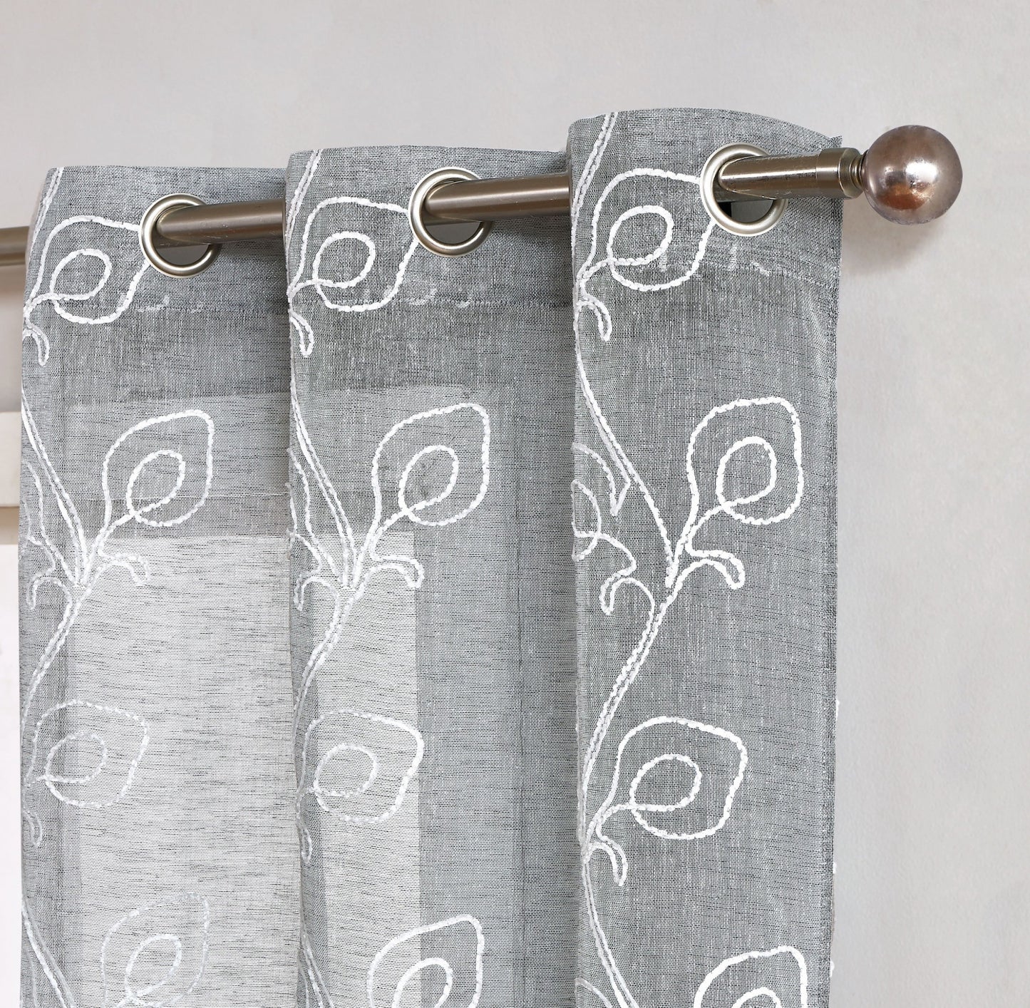 Set of Two 84" Silver Boho Embroidered Window Panels-5