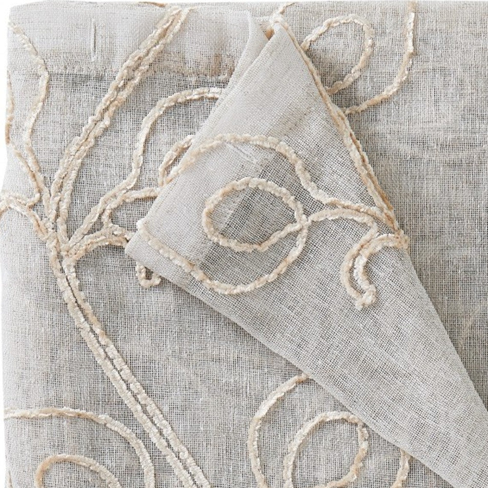 Set of Two 84" Beige Boho Embroidered Window Panels-2
