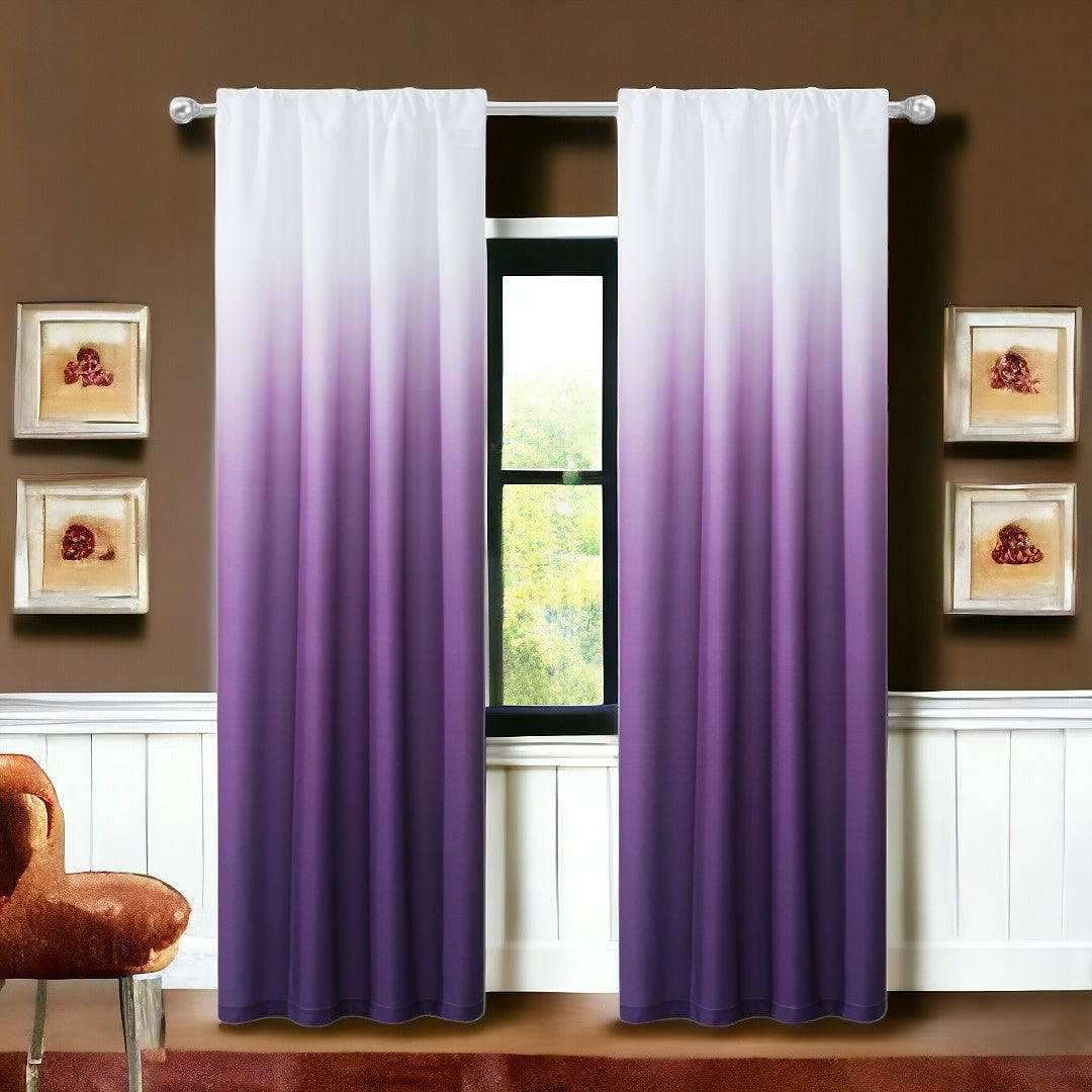 Set of Two 84" Purple Ombre Window Curtain Panels-0