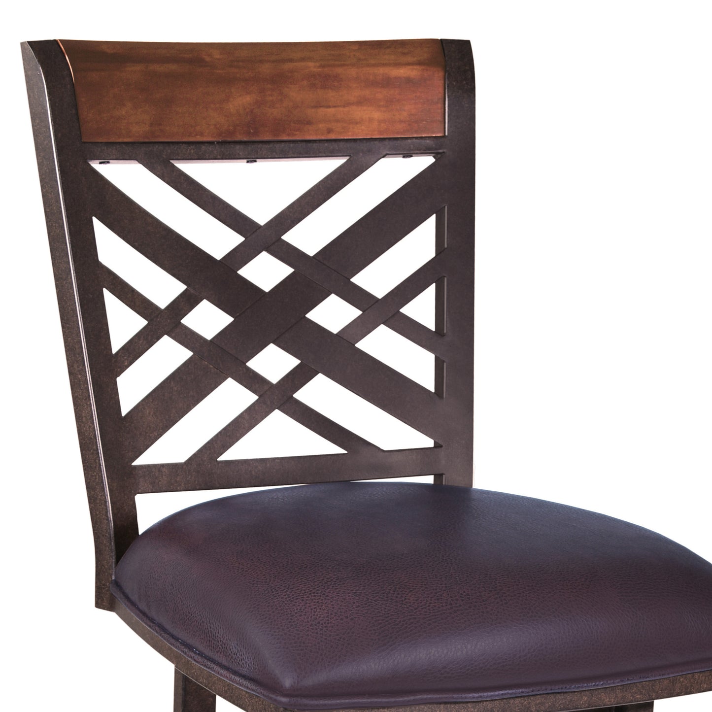 30" Brown Faux Leather And Iron Bar Height Bar Chair-3