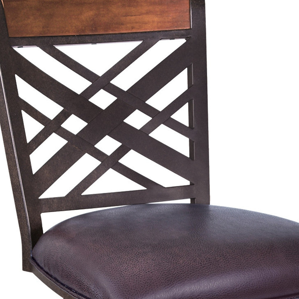 30" Brown Faux Leather And Iron Bar Height Bar Chair-5