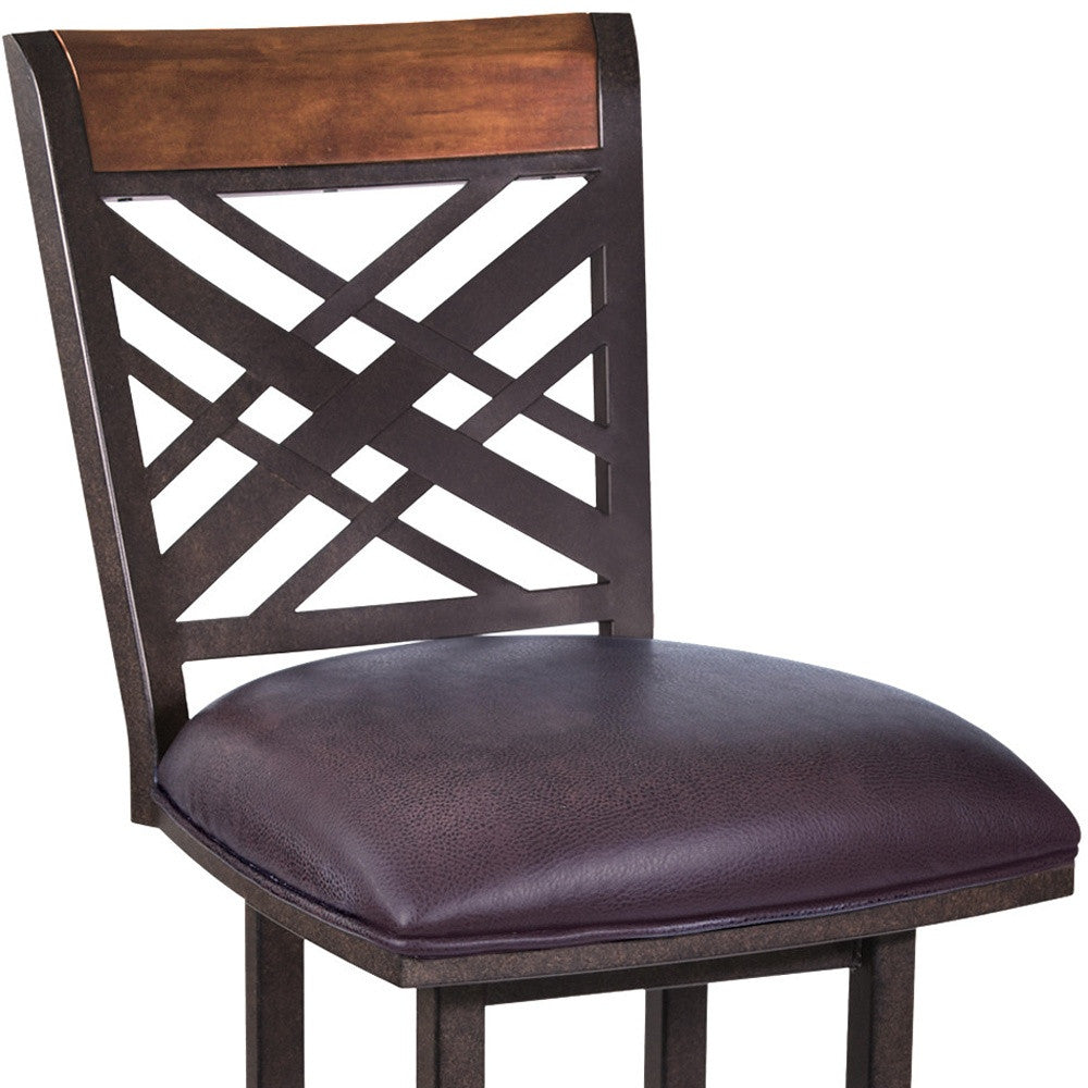 30" Brown Faux Leather And Iron Bar Height Bar Chair-6
