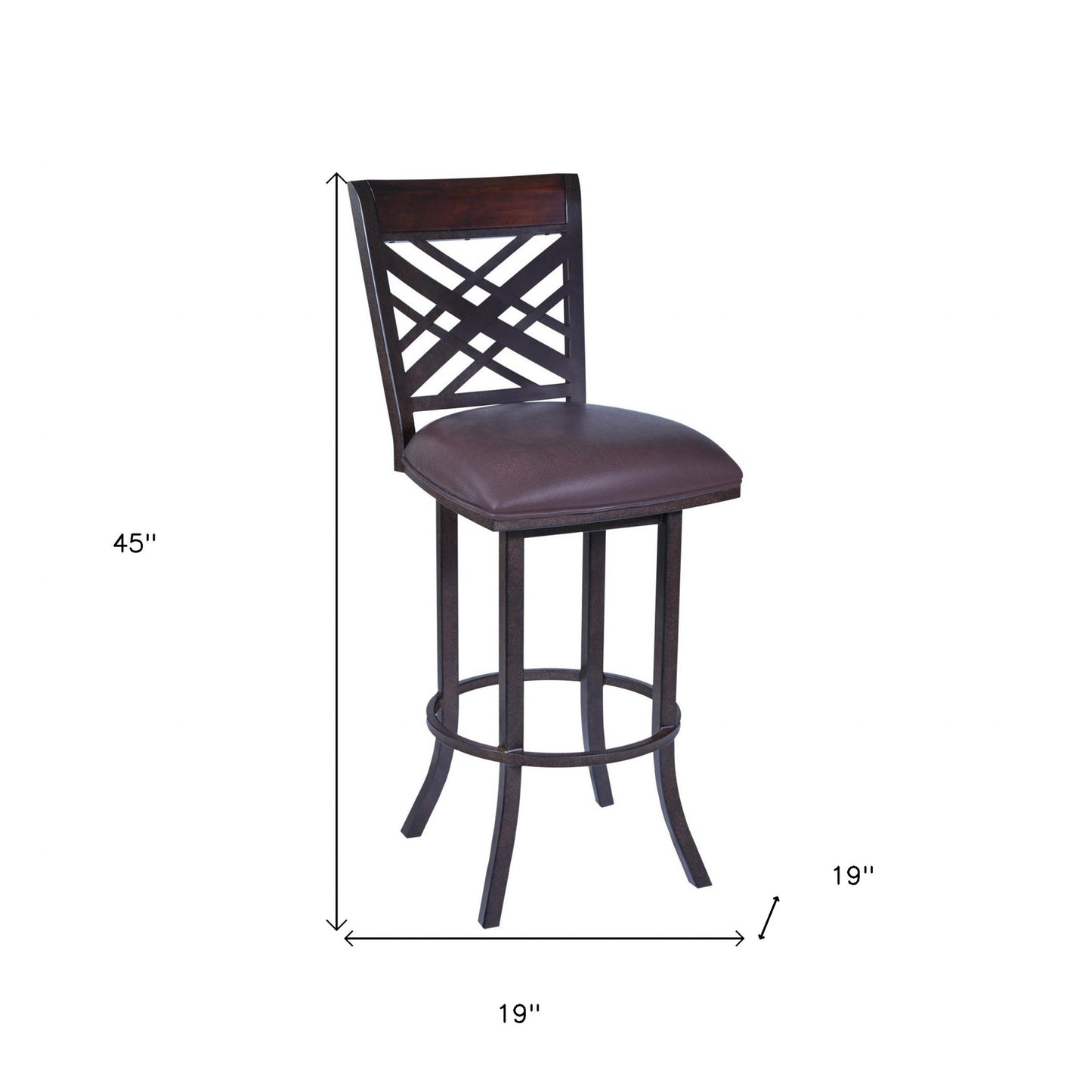 30" Brown Faux Leather And Iron Bar Height Bar Chair-8