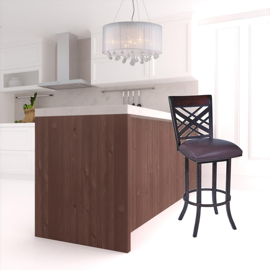 30" Brown Faux Leather And Iron Bar Height Bar Chair-1