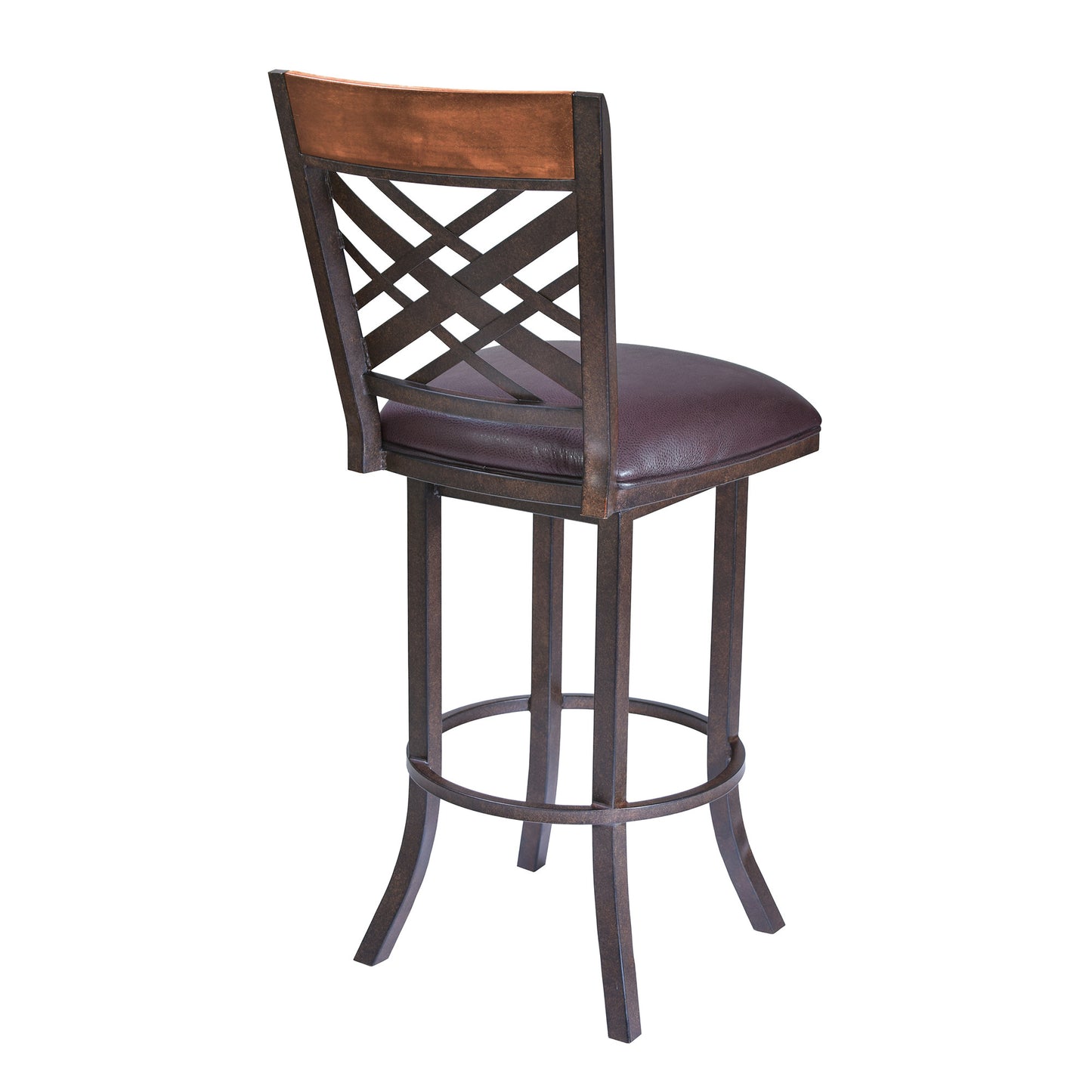 30" Brown Faux Leather And Iron Bar Height Bar Chair-2
