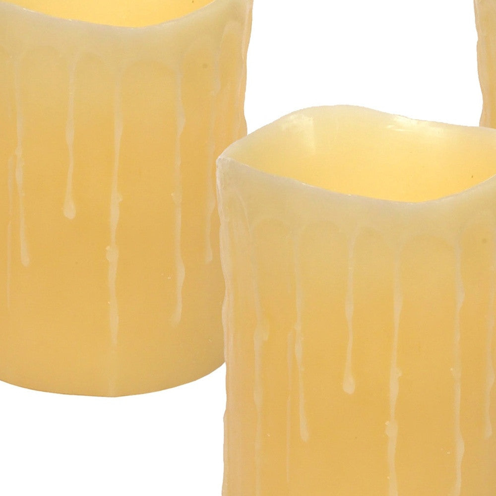 Set of Three Yellow Flameless Pillar Candle-3