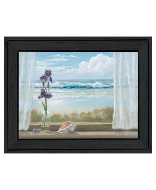 Irises on Windowsill Black Framed Print Wall Art-1