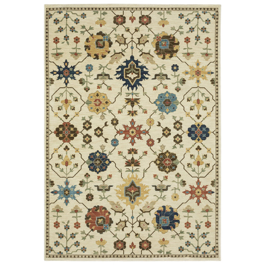 2' X 3' Ivory And Gold Oriental Area Rug With Fringe-1