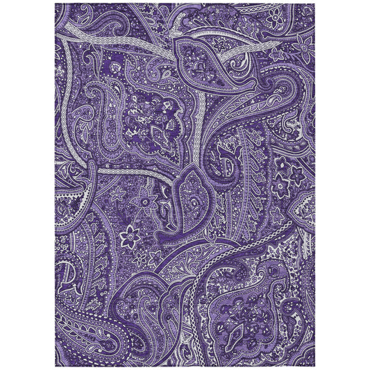 9' X 12' Purple Lavender And Silver Paisley Washable Indoor Outdoor Area Rug-1