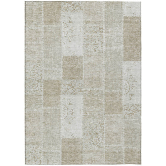 3' X 5' Taupe Beige And Tan Patchwork Washable Indoor Outdoor Area Rug-1