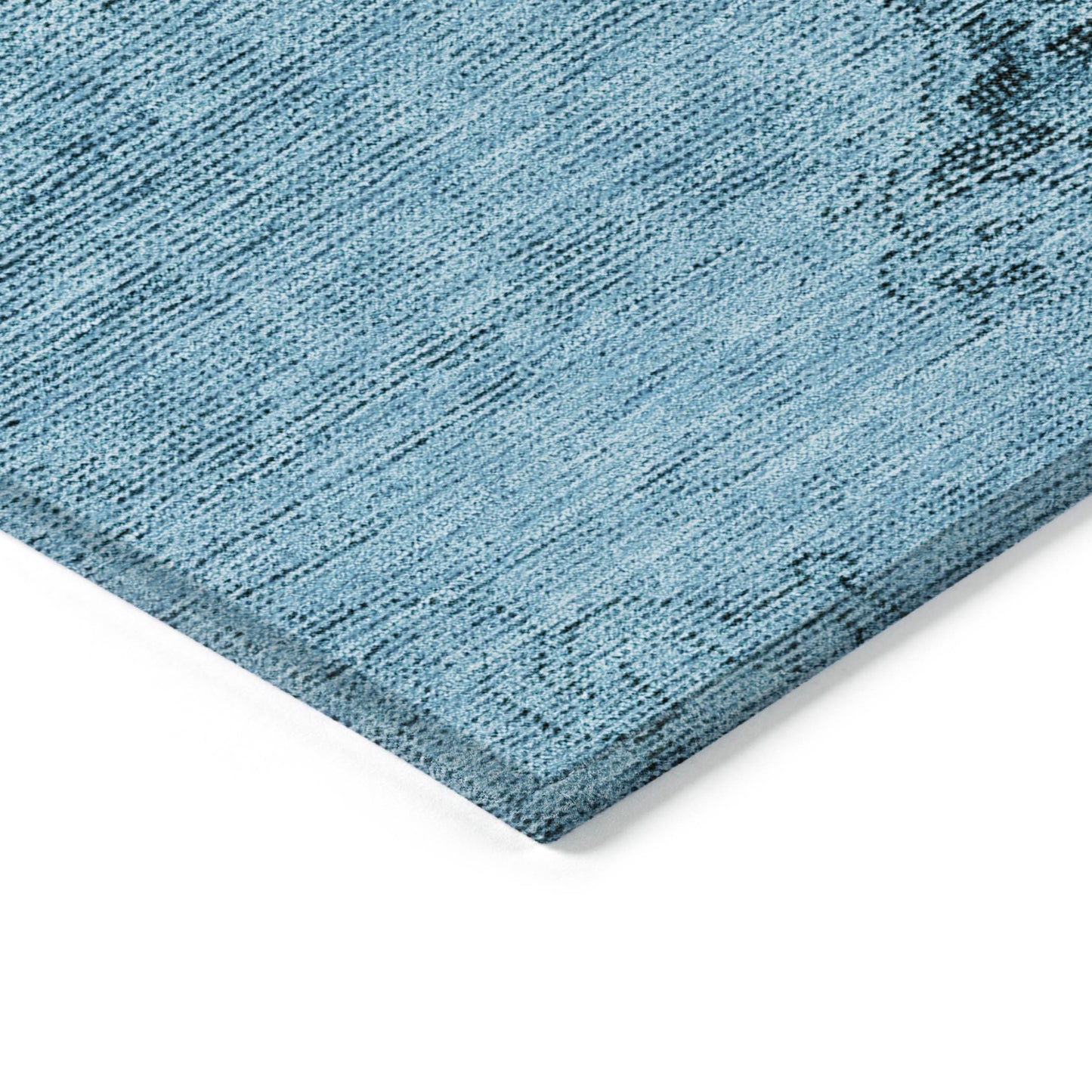 8' Denim Blue And Navy Blue Round Oriental Washable Indoor Outdoor Area Rug-4