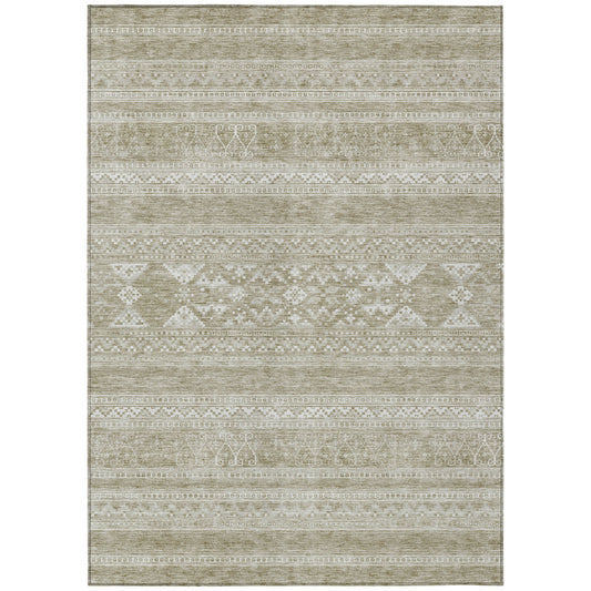 3' X 5' Khaki Taupe And Ivory Southwestern Washable Indoor Outdoor Area Rug-1