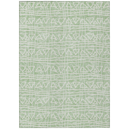 8' X 10' Mint Green Artichoke Green And Ivory Geometric Washable Indoor Outdoor Area Rug-1